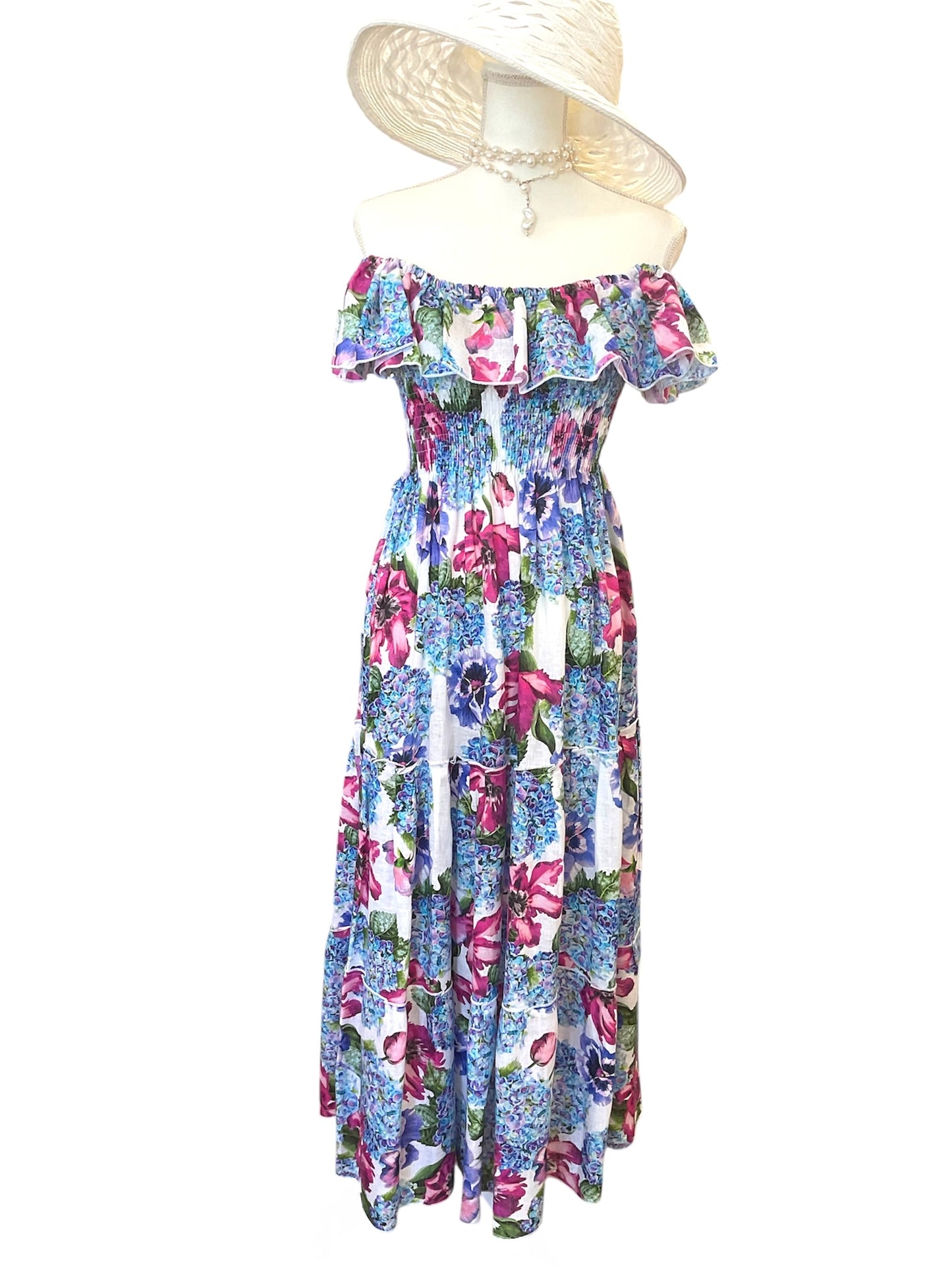 Hydrangea Off The Shoulder Linen Dress