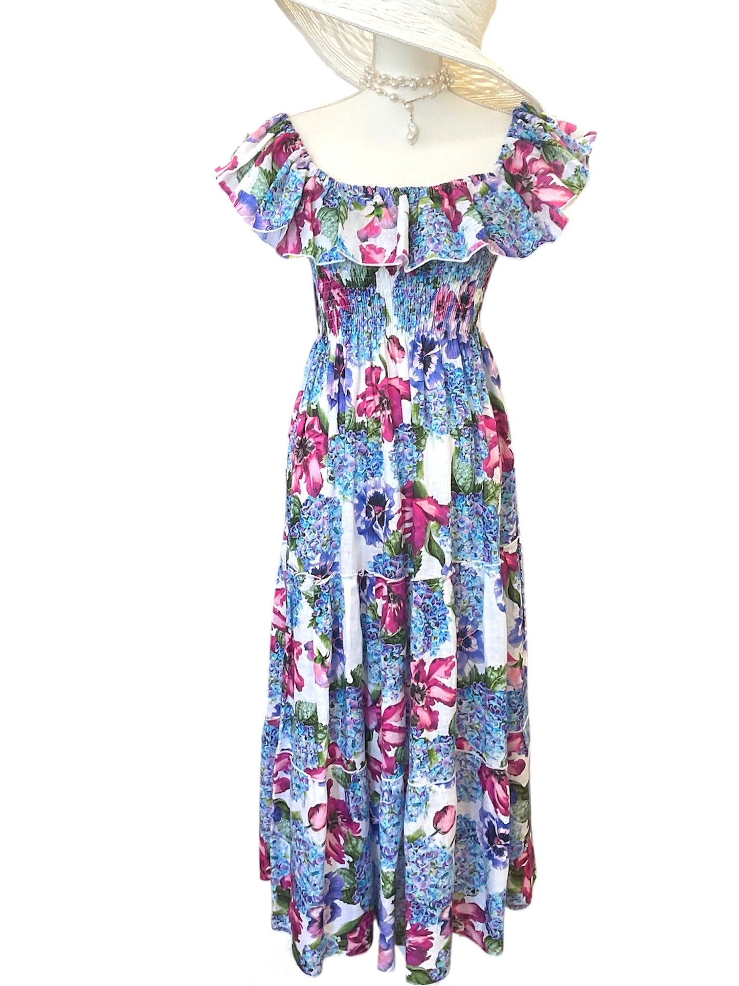 Hydrangea Off The Shoulder Linen Dress